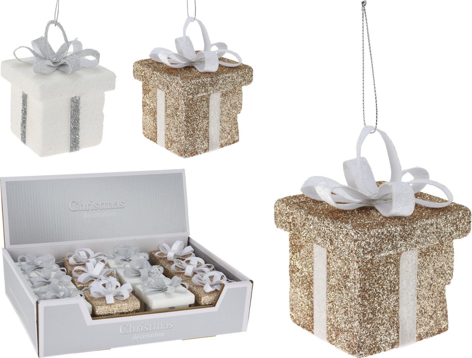 Eglutės žaisliukas Dovanėlė, 2 spalvos: balta/šampaninė, 6 x 6 x 6 cm