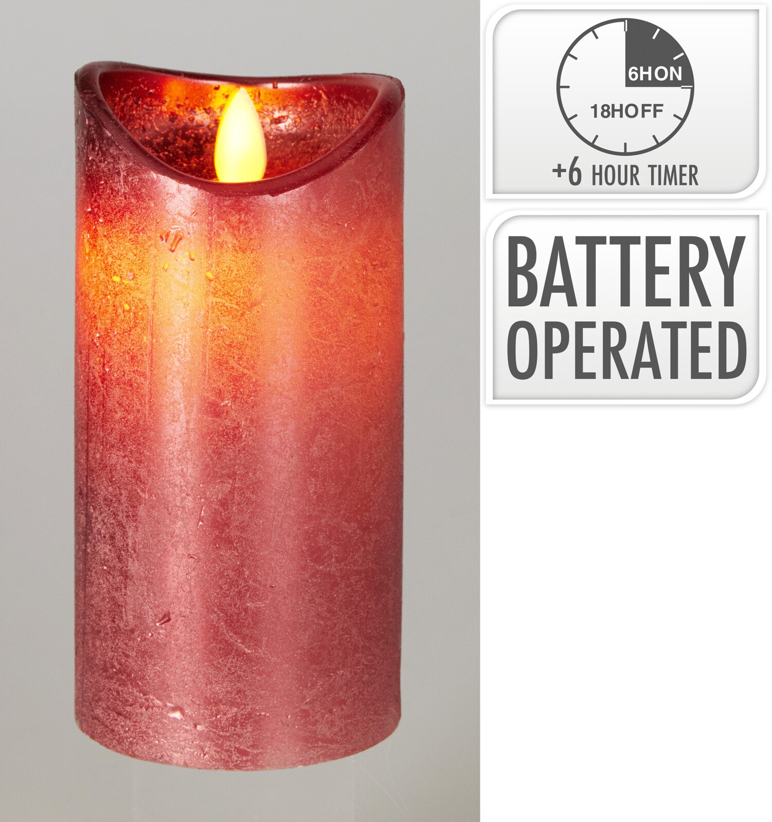 LED žvakė, 7,5 x 7,5 x 15 cm, be baterijų