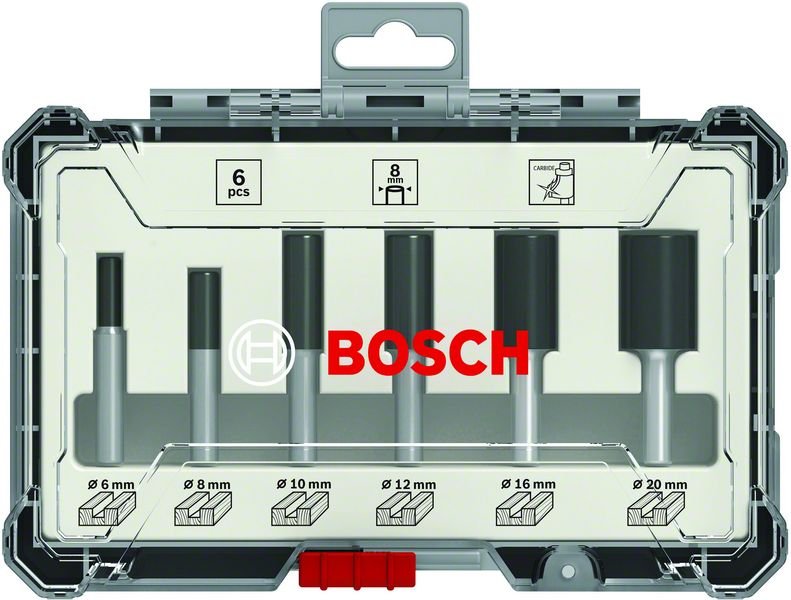 Frezų rinkinys BOSCH, 8 mm kotu,"Straight", 6 dalių
