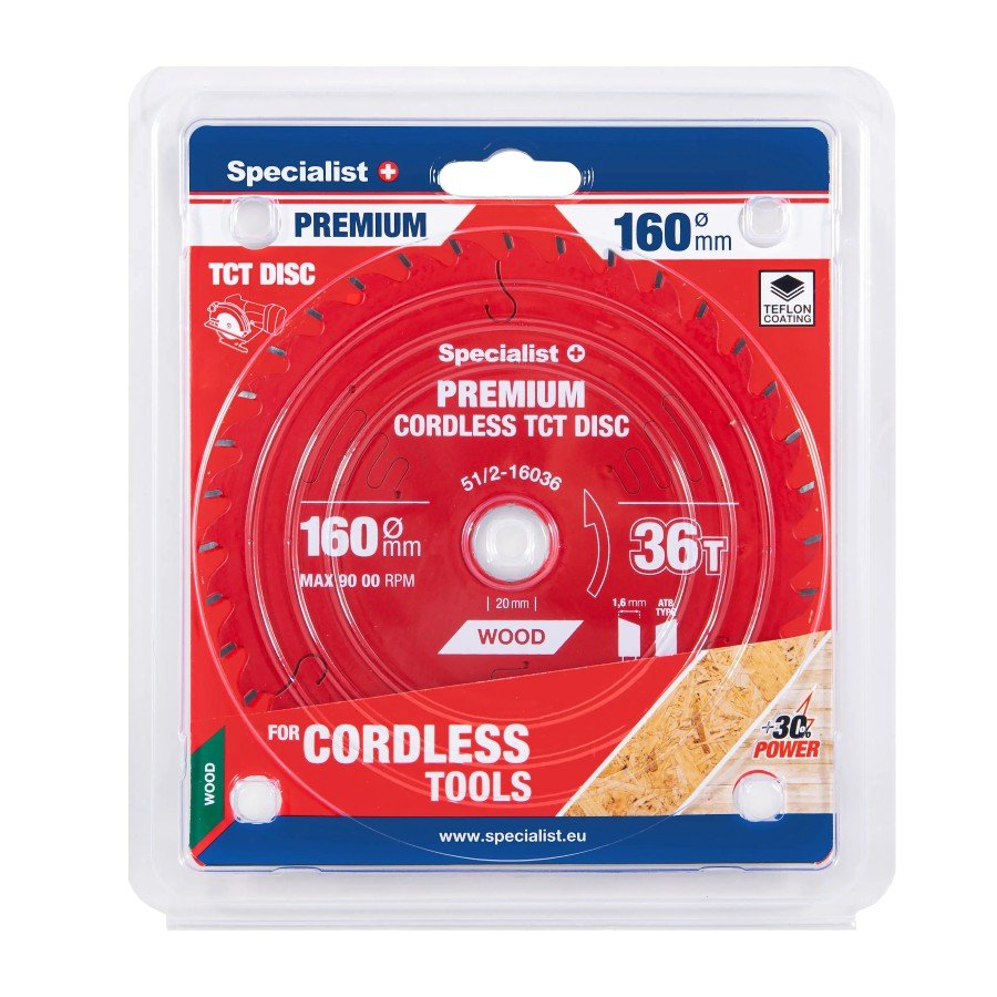 Medienos pjovimo diskas SPECIALIST+ Premium, akumuliatoriniams pjūklams, 160x20 mm, 36 dantys