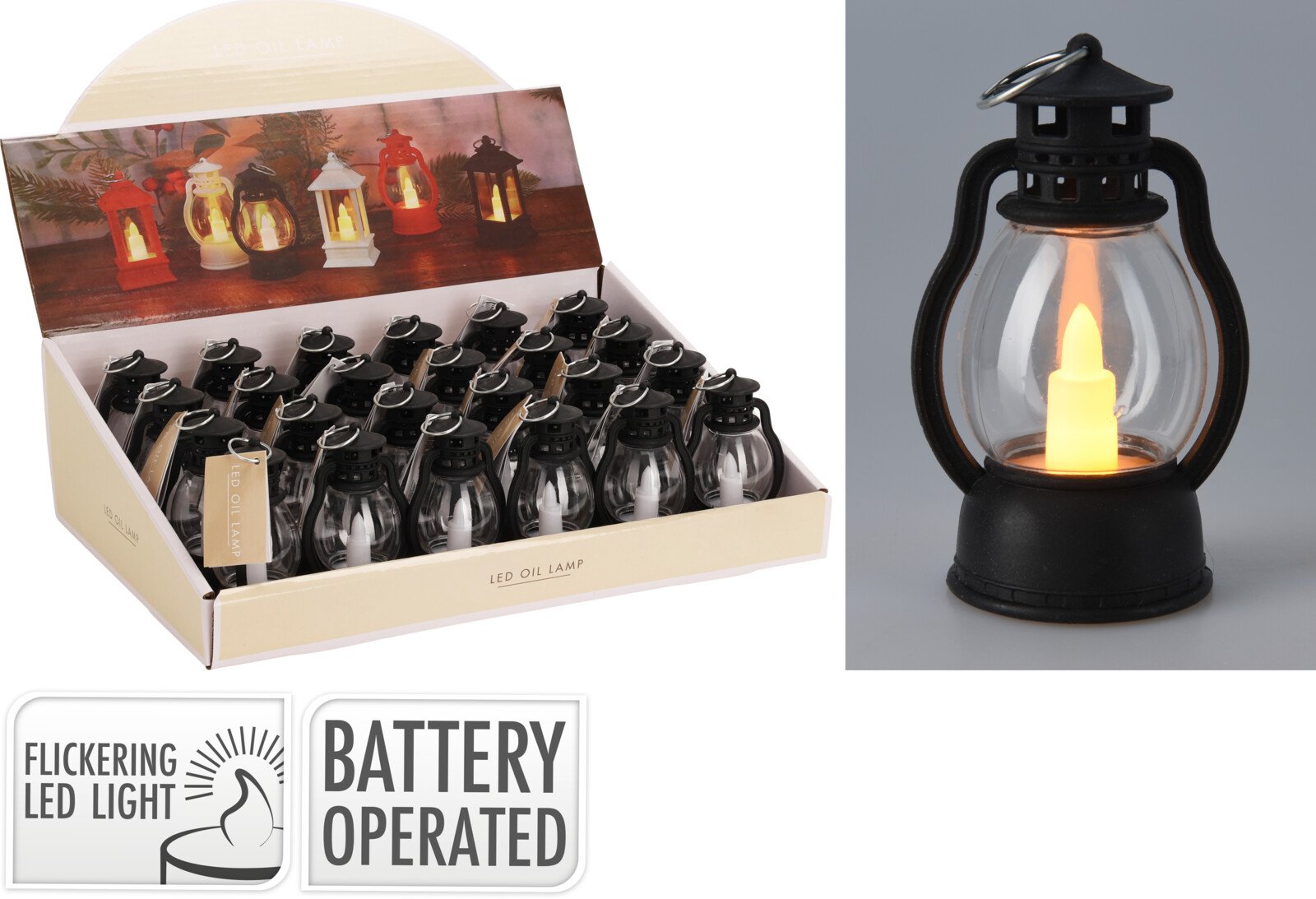 Žibintas LED, su baterijomis, 55 x 43 x 90 mm