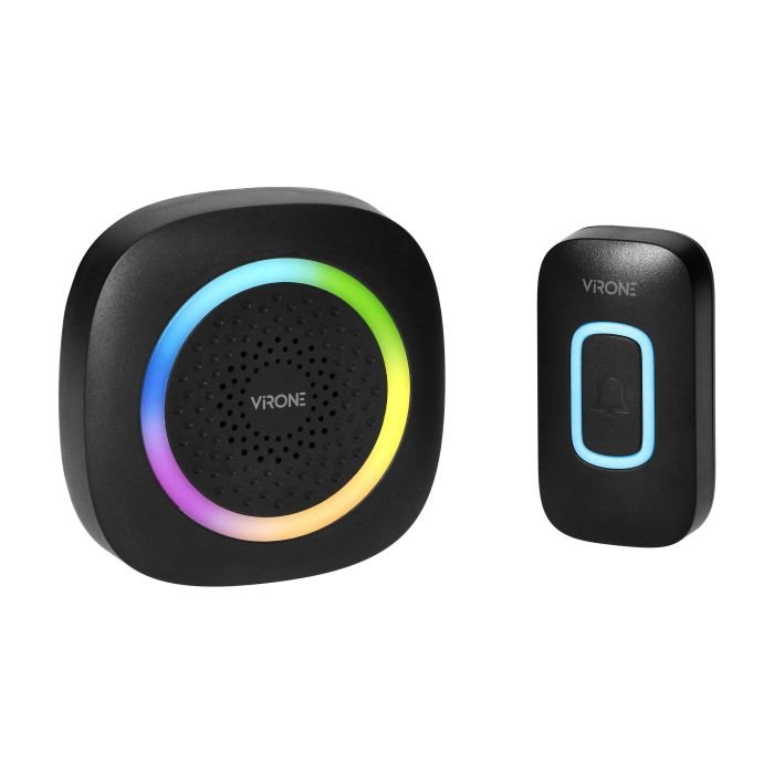 Skambutis bevielis ORNO Pela, LED RGB, nuotolis 300m, 4,5V DC, 3xAA, 60 melod., diapazonas 0-92dB, juodos sp.