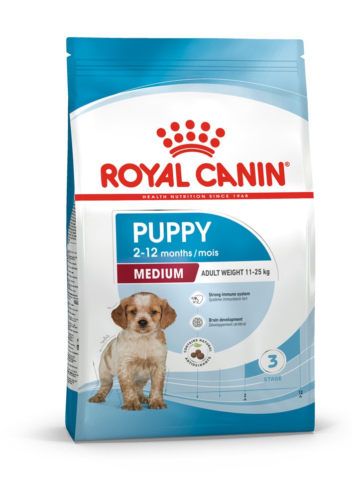 Sausas šunų ėdalas ROYAL CANIN, visavertis pašaras šunims, vidutinių veislių šuniukams, (iki 12 mėnesių amžiaus), 4 kg