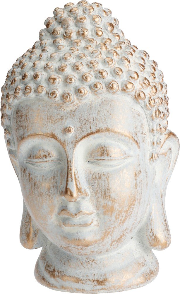 Sodo dekoracija BUDDHA galva, šampano ir baltos sp., 15 x 15 x 23,5 cm.