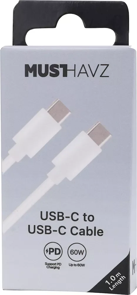 Įkrovimo laidas MUSTHAVZ Easy to Go, USB-C į USB-C laidas, 1 m, baltos sp., MHESCAB602WHT