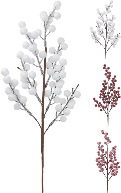 Kalėdinė dekoracija Šakelė, su uogomis,  3 dizainai, baltos ir raudonos sp., 45 cm