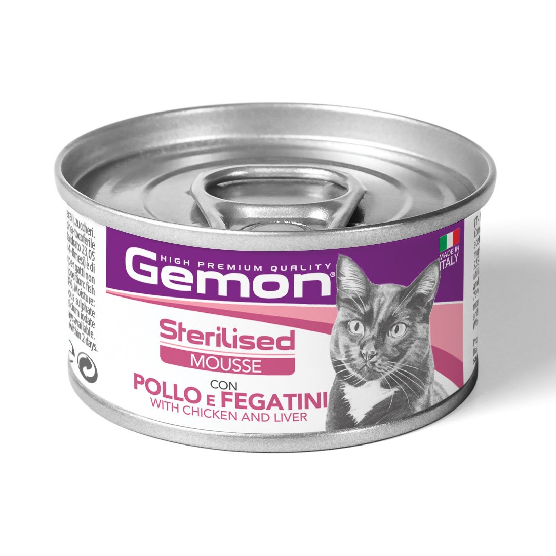 Konservuotas kačių ėdalas GEMON ,su vištiena ir kepenėlėmis, skirtas suaugusioms sterilizuotoms katėms, 85 g 
