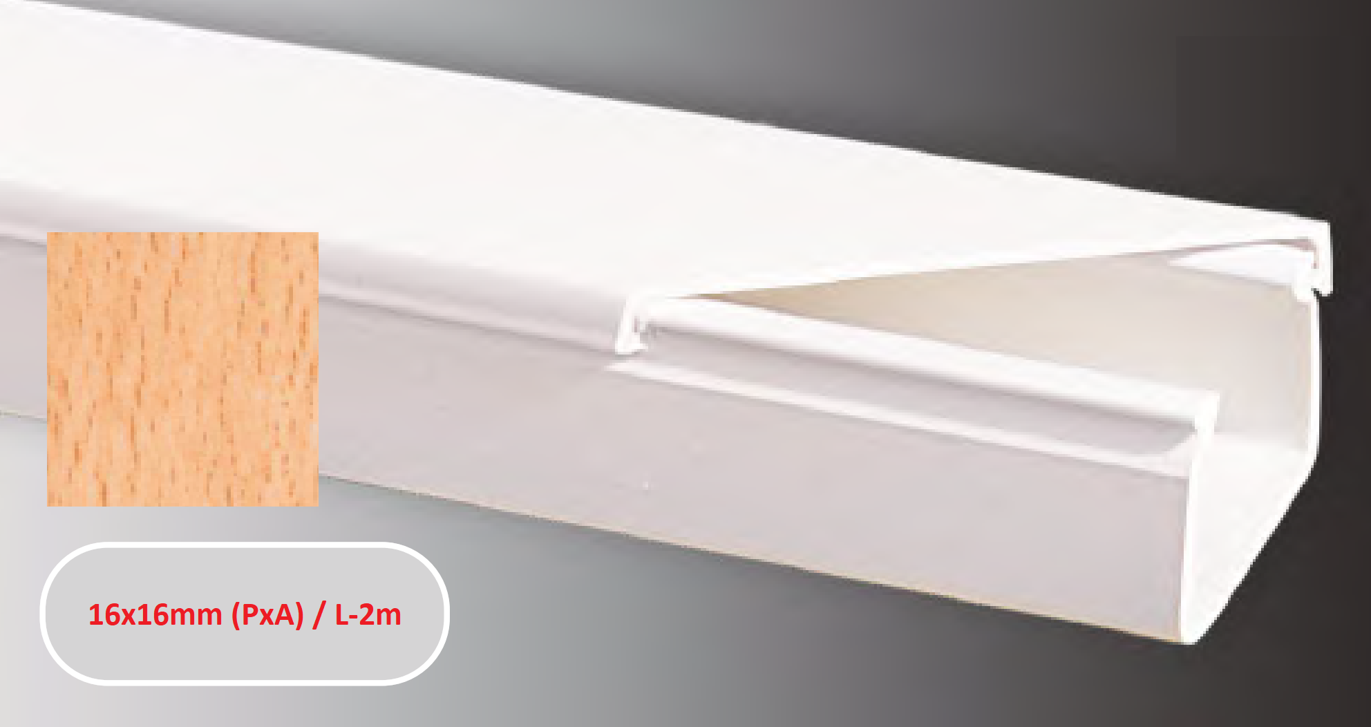 Kanalas kabeliui SERT PLASTIK Sert1616Beech, 2 m, PVC, 16 x 16 mm, buko/šviesiai rudos spalvos