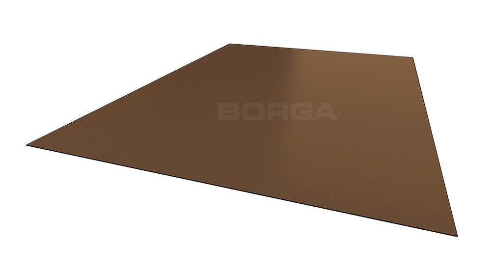 Lygi skarda BORGA P20, rulone, matmenys 0,4 x 1250 x 10000 mm, su plėvele, ruda spalva, RAL8019, 1 rit. - 12,5 m²