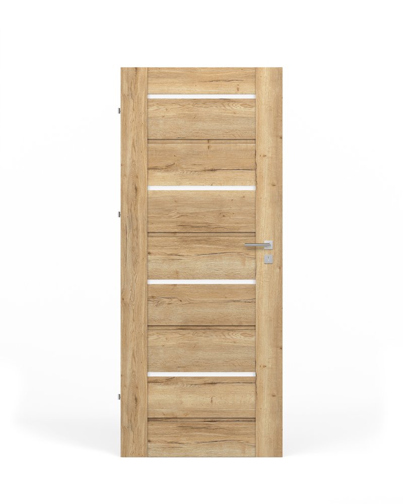Laminuotos vidaus durys su užlaida VIVENTO PL-04, kairinės, spl. Halifax oak, 2030x844x40 mm