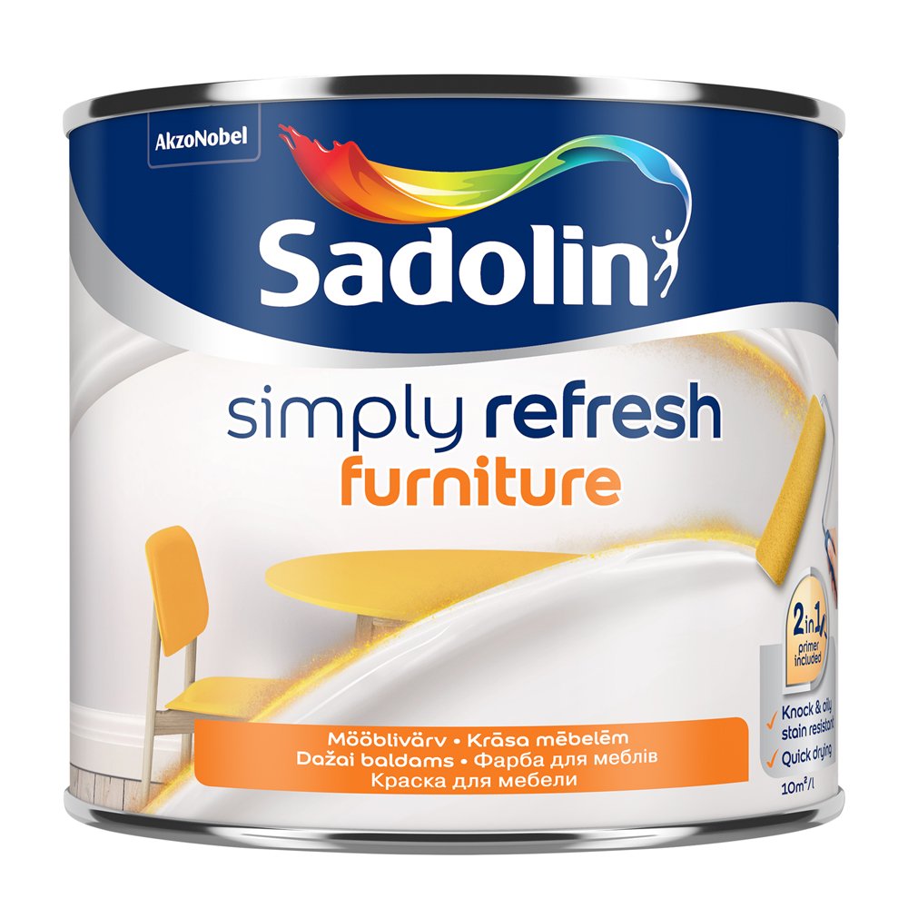 Baldų dažai SADOLIN Simply Refresh Furnitute, 0,5 l, BW bazė, balti, matiniai dažai