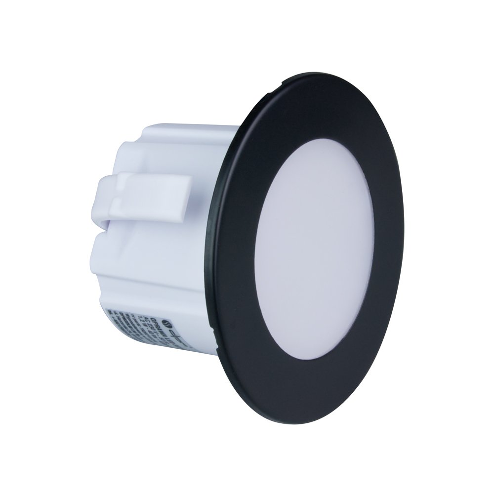 Montuojamas šviestuvas DPM Ycb178B, laiptų apšvietimui, LED, 1,2W, 4000K, 40 lm, 110', IP20, juodos sp., apvalus