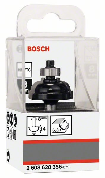 Suapvalinimo freza BOSCH HM, R=6,3 mm, l=14 mm, kotas 8 mm