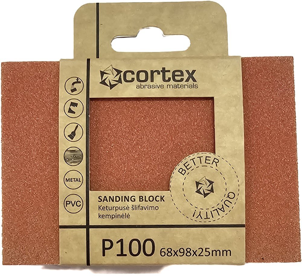 Kempinė šlifavimui CORTEX BQ, 68x98x25 mm, P100, aliuminio oksidas su keramika