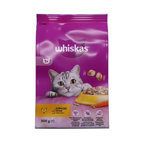 Sausas ėdalas katėms WHISKAS Adult, visavertis pašaras, su vištiena, 300 g