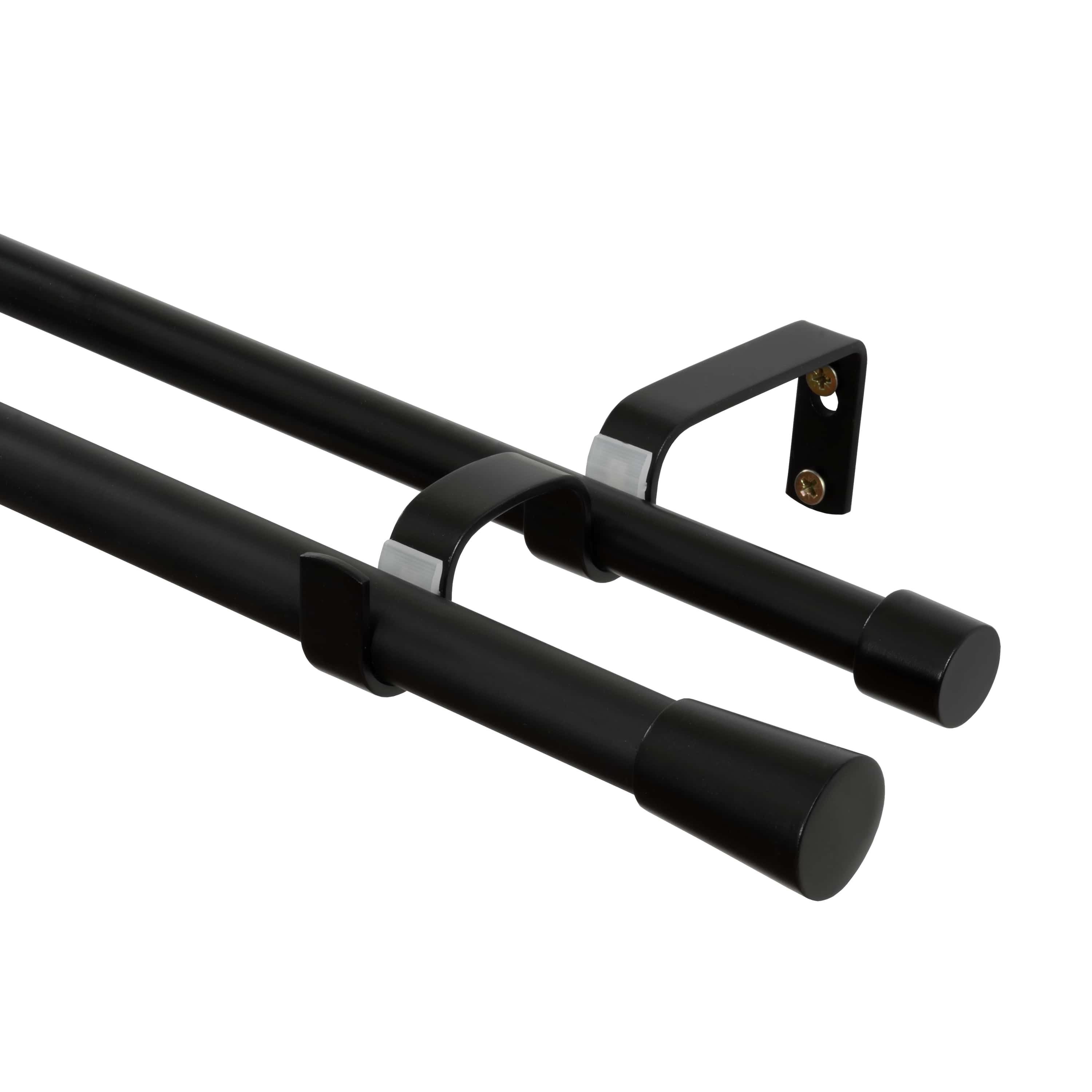 Sieninis dvigubas karnizo rinkinys SANTIM Astra, ilgis 2000 mm, 16/19 mm skersmuo, metalinis, spl. matinė juoda, be žiedų