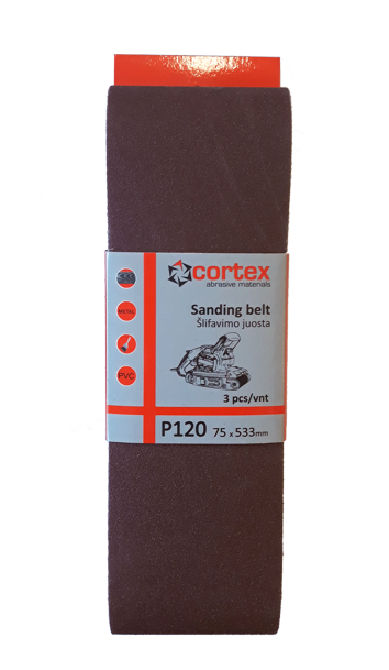 Juosta šlifavimui CORTEX P120, 75 x 533 mm, 3 vnt.