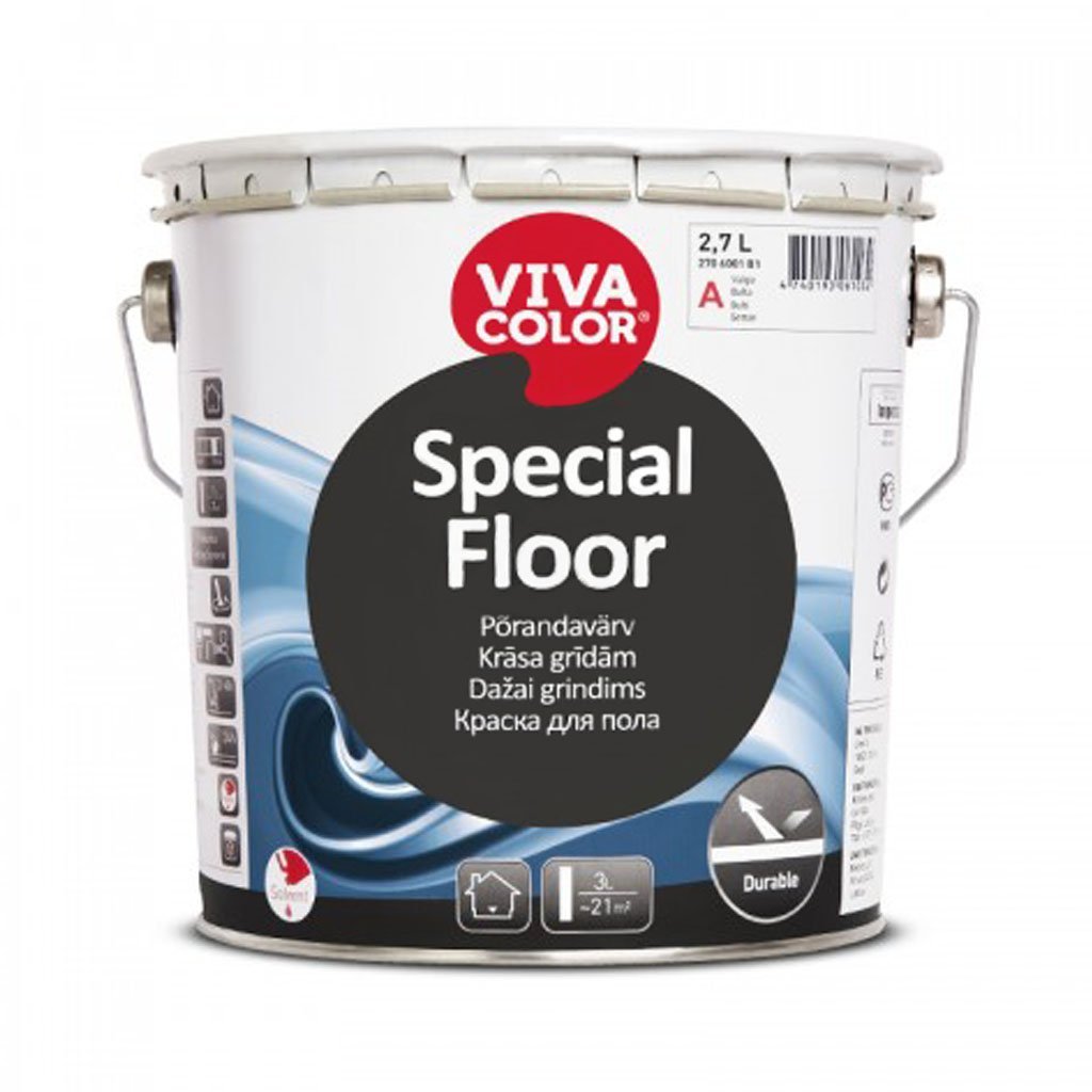 Grindų emaliniai dažai VIVACOLOR Special Floor, 2,7 l, A bazė, balti, blizgūs
