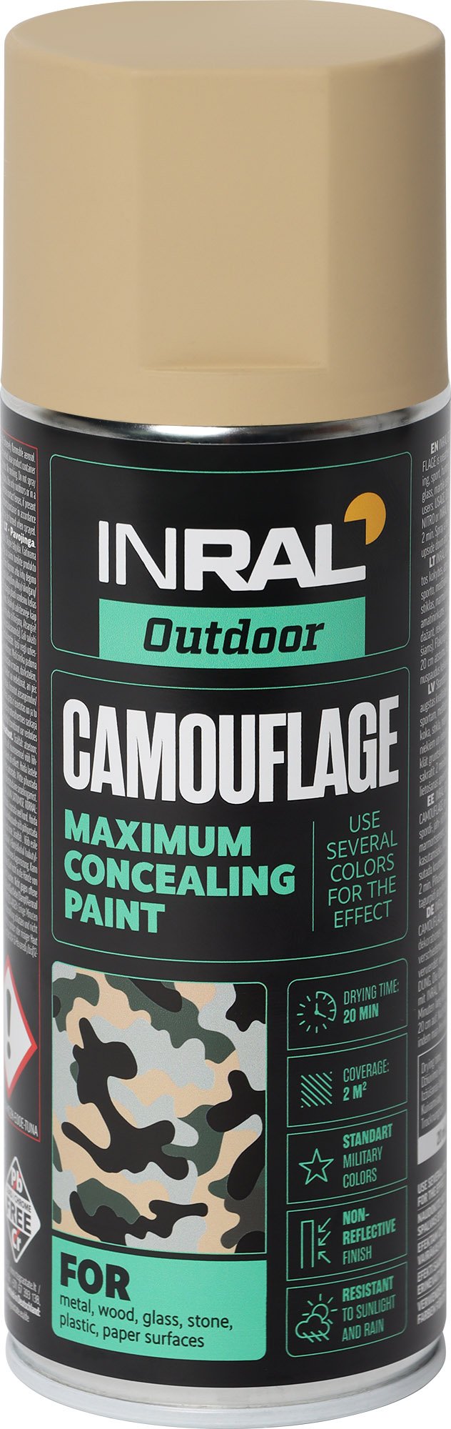 Aerozoliniai dažai INRAL Camouflage, smėlinė, matinė RAL1001, 400ml