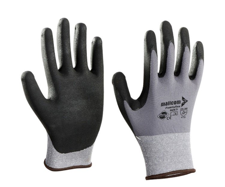 Pirštinės HERVIN, (9)L dydis, pilka spalva, nailoninės, aplietos juoda nitrilo puta, CE, N35NBD