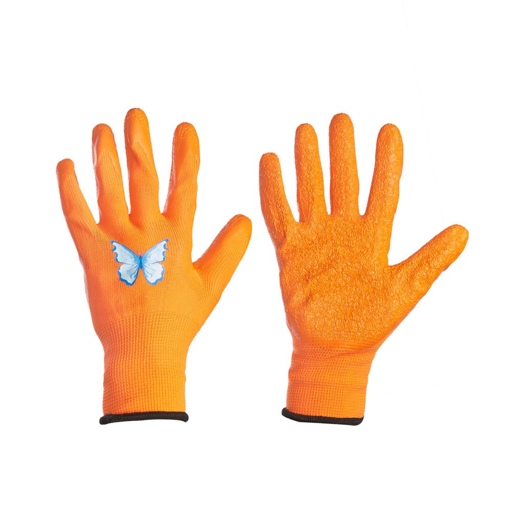 Sodo pirštinės HERVIN PROTECTION SPZ013, aplietos lateksu, su paveikslėliu, spl oranžinė, dydis 8/M, 24 x 8,5 cm