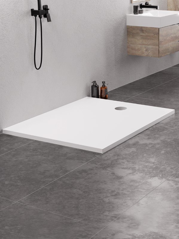 Dušo padėklas HARMONY Akma HAR-0414, 100 x 90 x 3,5 cm, akmens masės, stačiakampis, baltas, lygus