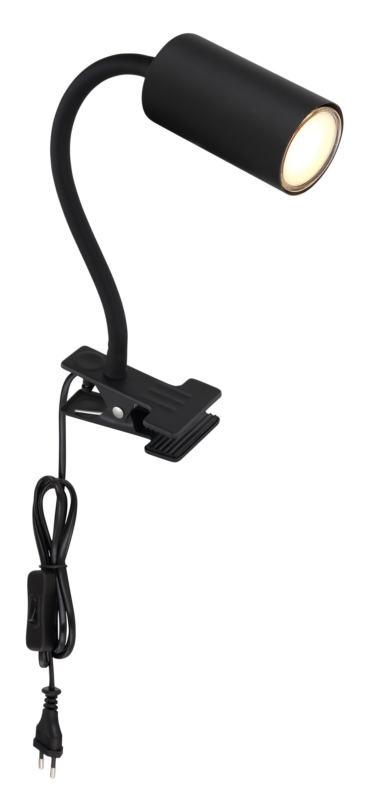 Kryptinis šviestuvas GLOBO Robby, GU10, 1 x 25W, 230V, prisegamas, su jung. ant 1,5 m ilgio laido, metalinis, matinės juodos sp., 100x415x290 mm, 57911KB