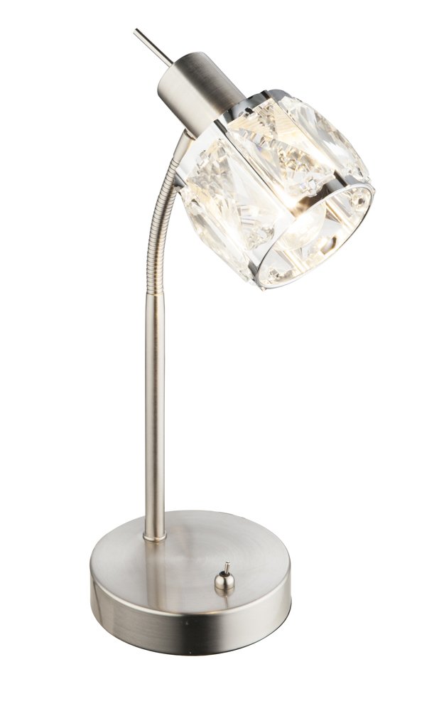 Stalinis nakties šviestuvas GLOBO Kris, E14, 1 x 40W, 230V, su jungikliu, chromas, skaidraus stiklo kristalas, 217 x 120 x 280 mm, 54356-1T