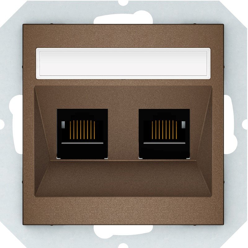 Kompiuterio lizdas VILMA Qr1000 Klrj45-26E2-02, 2 x RJ45, įleidžiamas, 6 kategorijos, mocha sp.