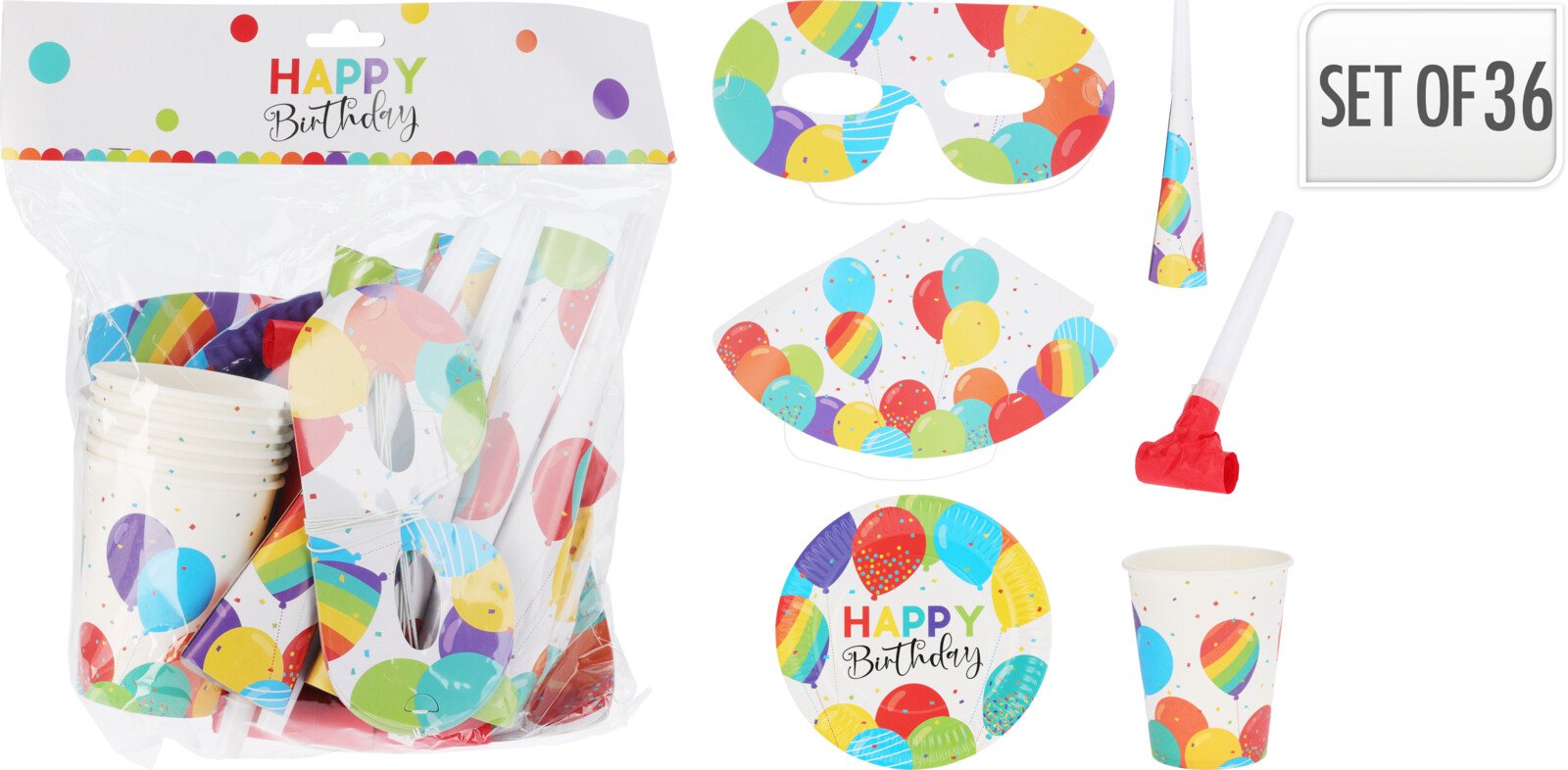 Gimtadienio atributikos rinkinys HAPPY BIRTHDAY, 36 dalys