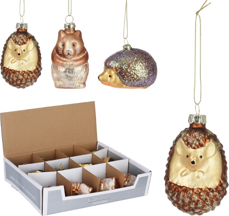 Eglutės žaisliukas Ežiukas, stiklinis, 3 skirtingi dizainai, 1 vnt., 80 mm