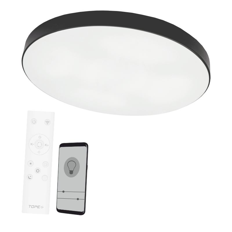 Plafoninis šviestuvas TOPE Boston, LED 2 x 48W, 3000-6500K, 230V, 8563 lm Max, 60 cm skersmuo, juodos spalvos