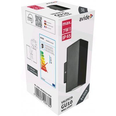 Lauko šviestuvas AVIDE Valencia At-8784, 2 x GU10, max 7W, 220-240V, IP65, sieninis, juodos sp., 186 x 76 x 99 mm