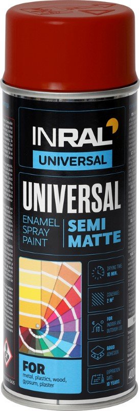 Aerozoliniai dažai INRAL Universal, ugnies raudona RAL3000, pusiau mat., 400ml