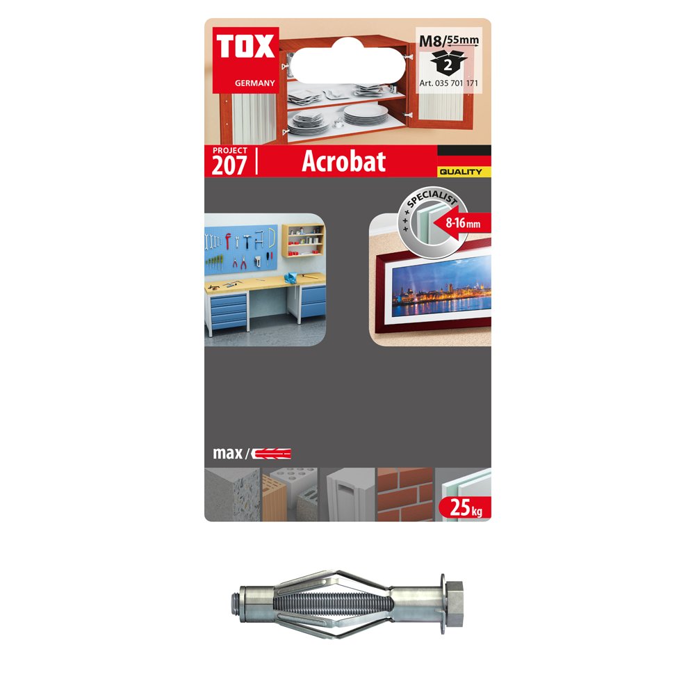 Inkarinis varžtas GKP TOX Acrobat, M8/55 mm, metalinis, 2 vnt.
