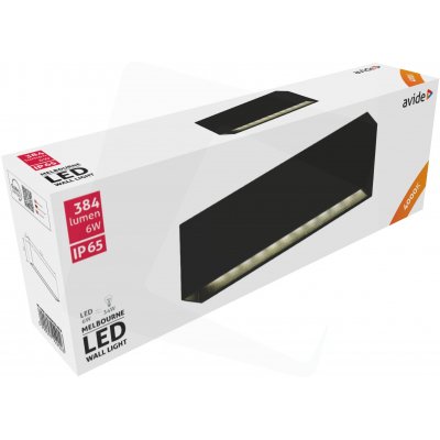 Lauko šviestuvas AVIDE Melbourne At-9026, LED 6W, 220-240V, 4000K, 384 lm, IP65, sieninis, juodos sp., 80 x 240 x 41 mm