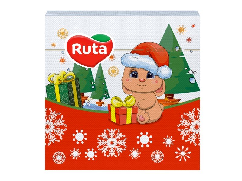 Servetėlės RUTA, 33 x 33 cm, 20 vnt., 2 sluoks., kalėdinis zuikis, raudonos sp.