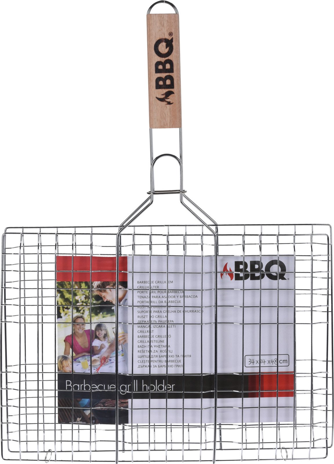 Kepimo grotelės BBQ, medinė rankena, 34 x24 x 48 cm