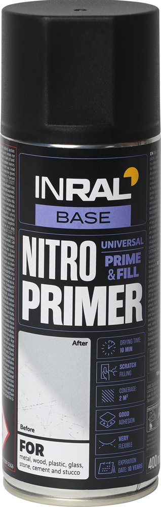 Aerozolinis, antikorozinis gruntas INRAL NITRO PRIMER, 400 ml, juoda, matinė