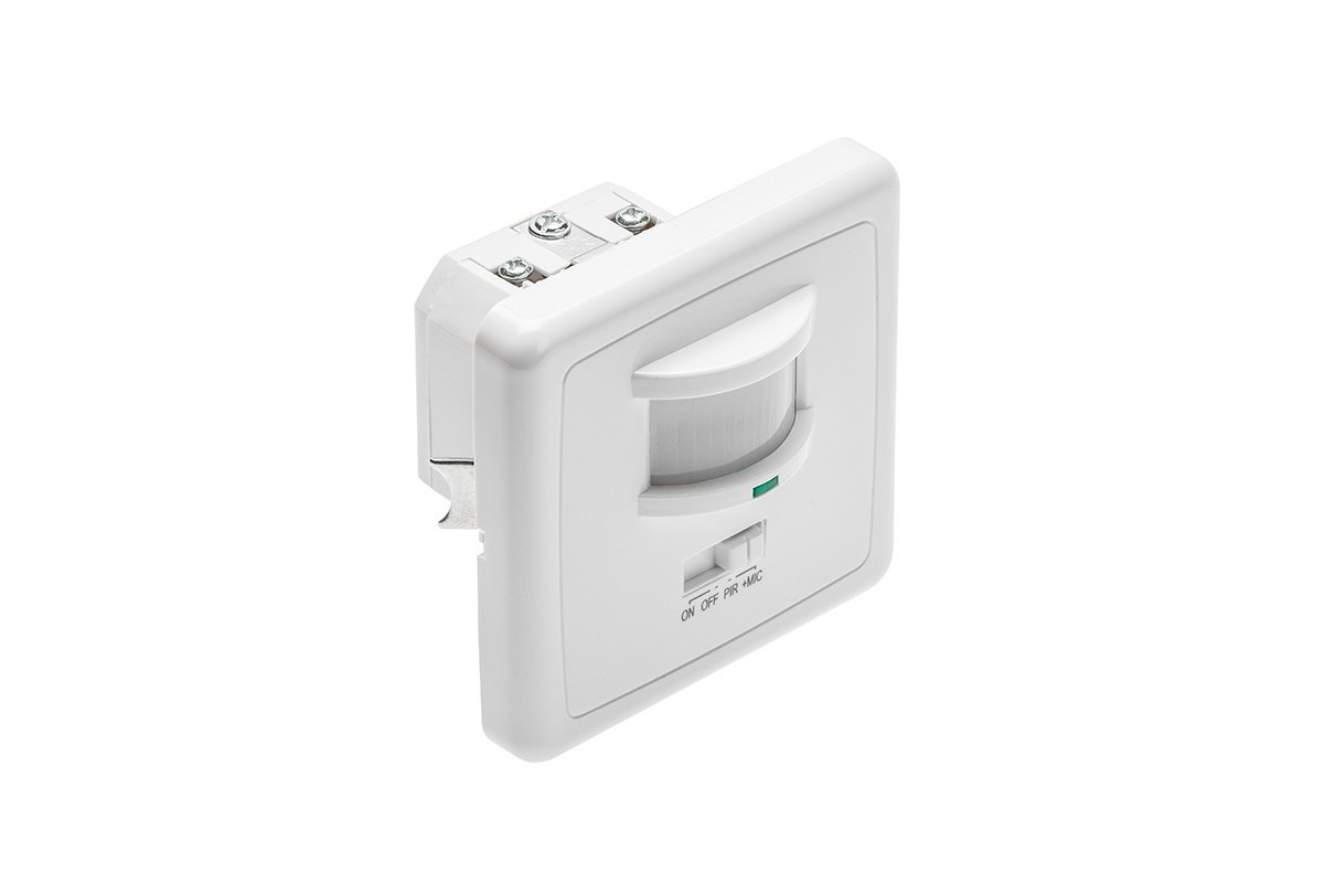 Judesio jutiklis GTV Cr-Cr4L00-00, įmontuojamas, IP20, 160°, 12 m, 500W, 220-240V, PIR sensorius, tinkamas LED, 60 x 60 x 80 mm, balta