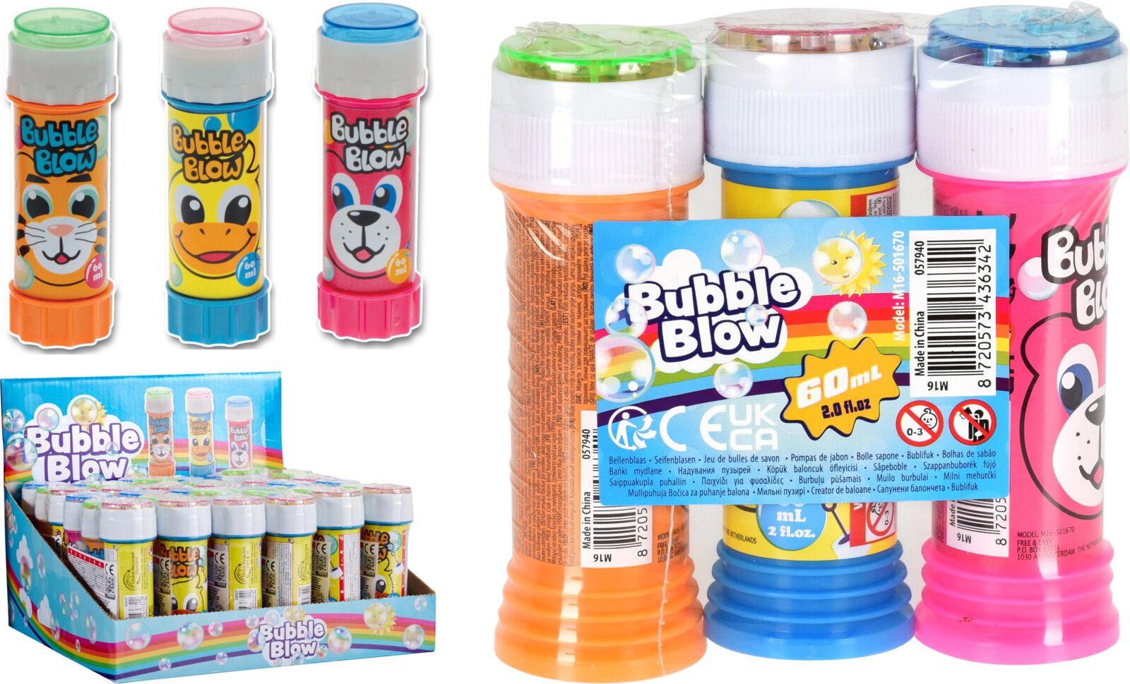 Muilo burbulų rinkinys, įvairių spalvų, 3 vnt. po 60ml