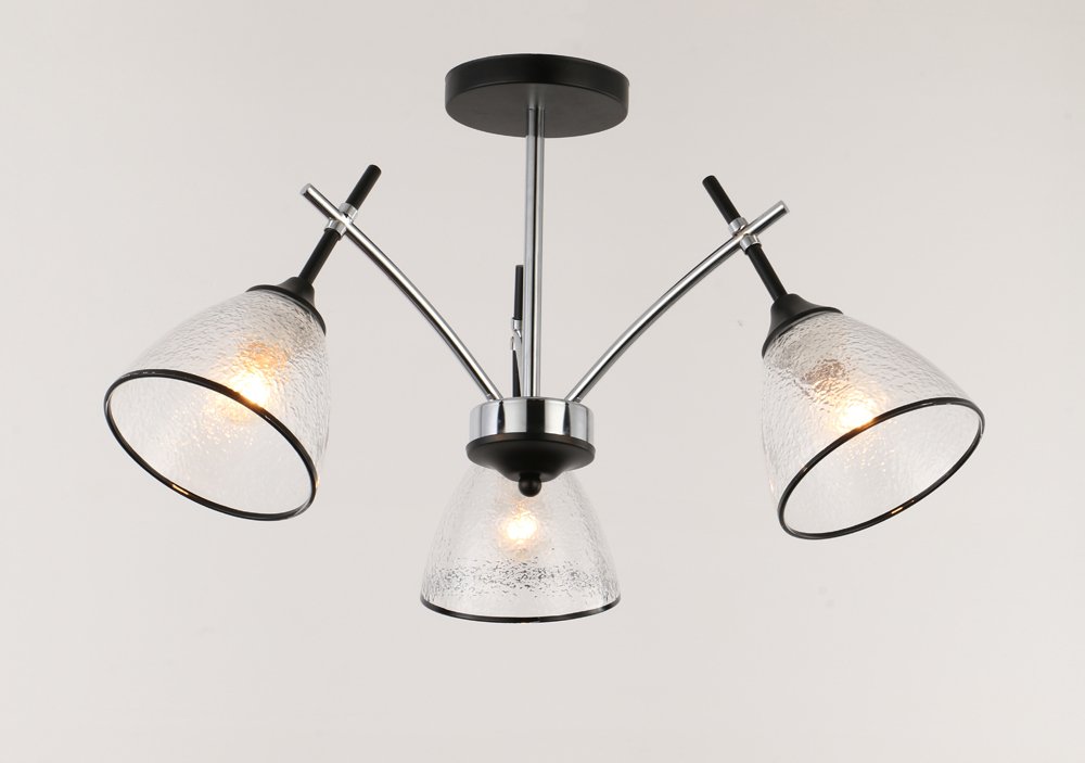 Pakabinamas šviestuvas BALTIK GAISMA K90022/3 Bk/Cr, E27, 3 x 60W, juodos/metalo sp., metalas+stiklas, 580 x 310 mm