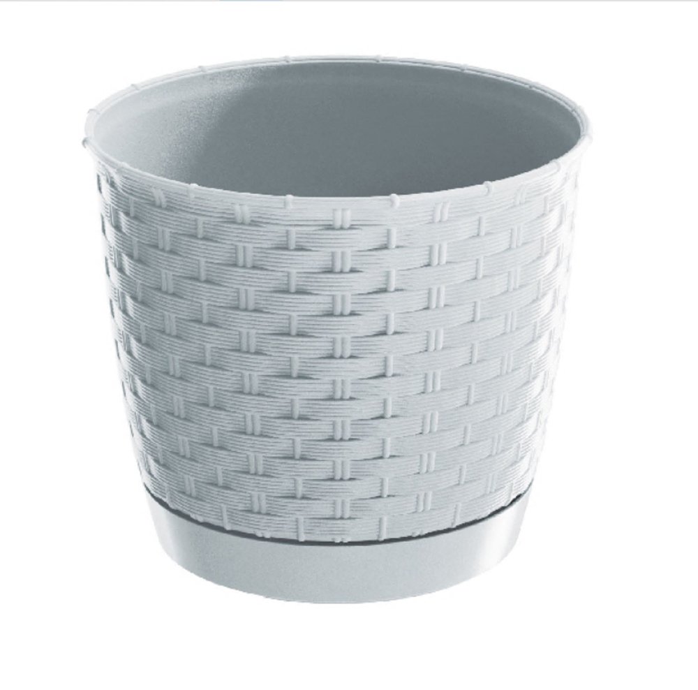 Plastikinis lauko vazonas RATOLLA, su padėklu, baltos sp., vazono skersmuo 25 cm.