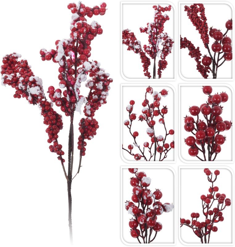 Dekoratyvinė šakelė su uogomis, 37 cm, raudonos sp., skirtingų rūšių