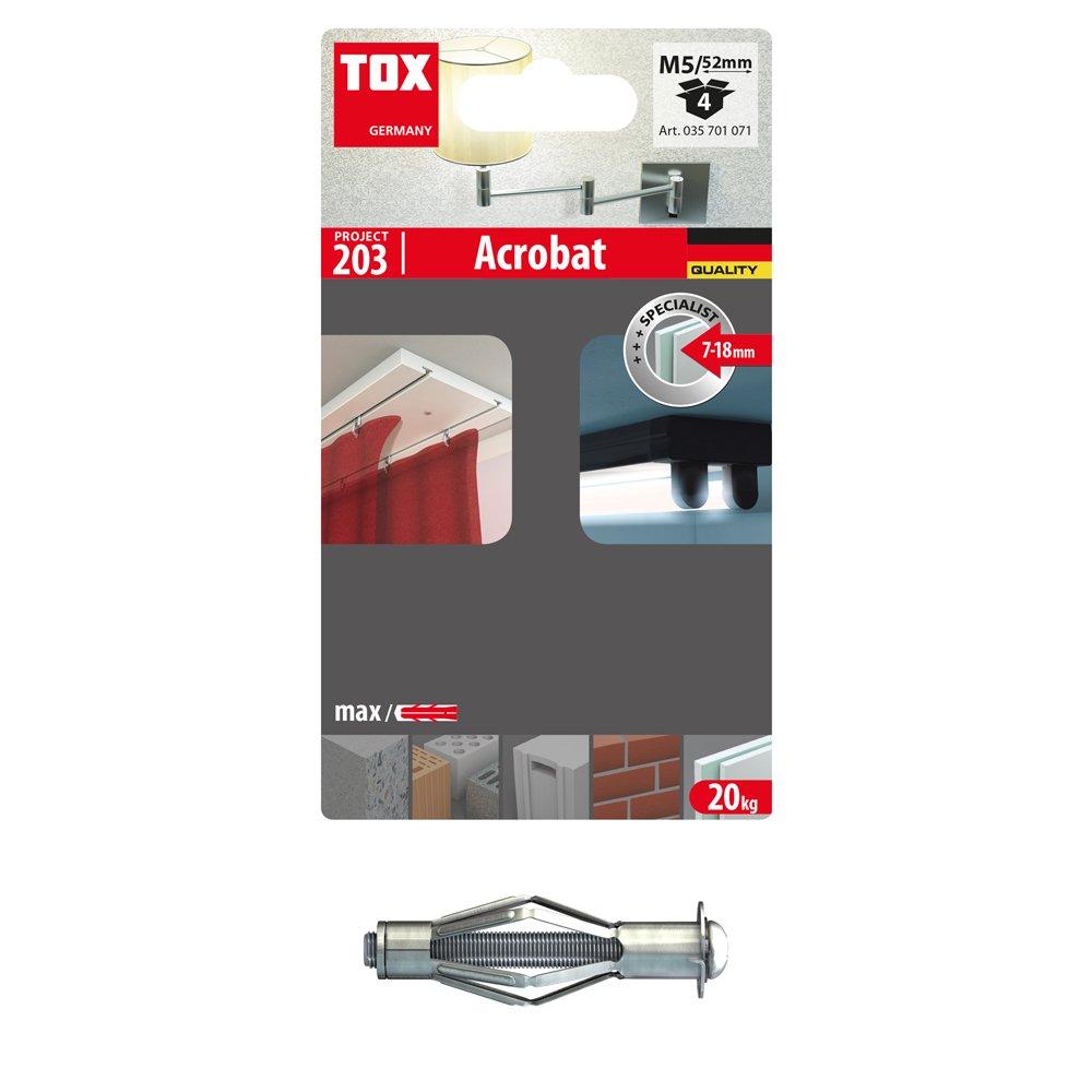 Inkarinis varžtas GKP TOX Acrobat, M5/52 mm, metalinis, 4 vnt.