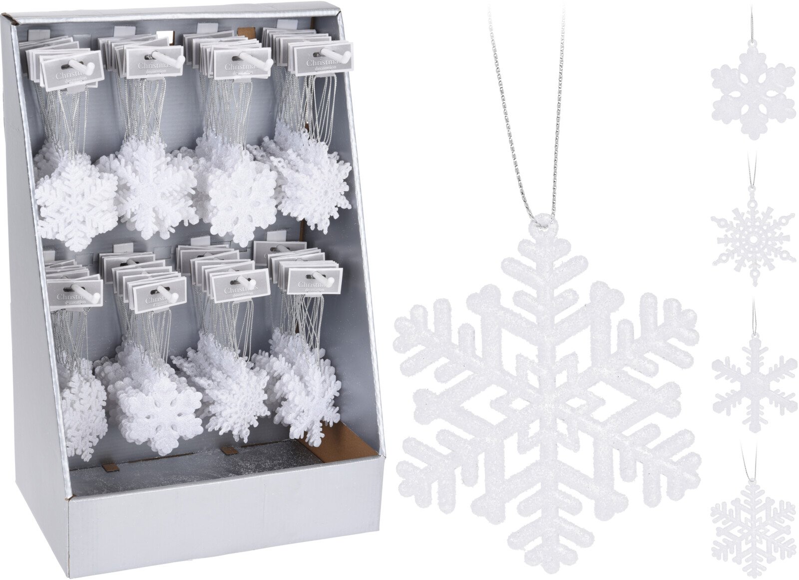 Eglutės žaisliukas Snaigė, blizganti baltos sp., 4 skirtingi dizainai, 2 vnt.