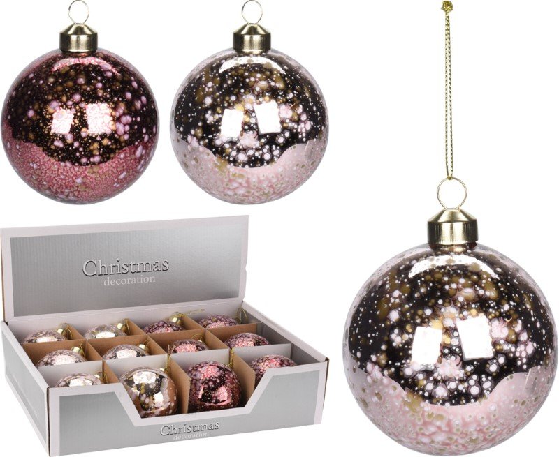 Eglutės žaisliukas, su taškeliais, stiklinis, 2 spalvos su rožiniu atspalviu, 8 cm