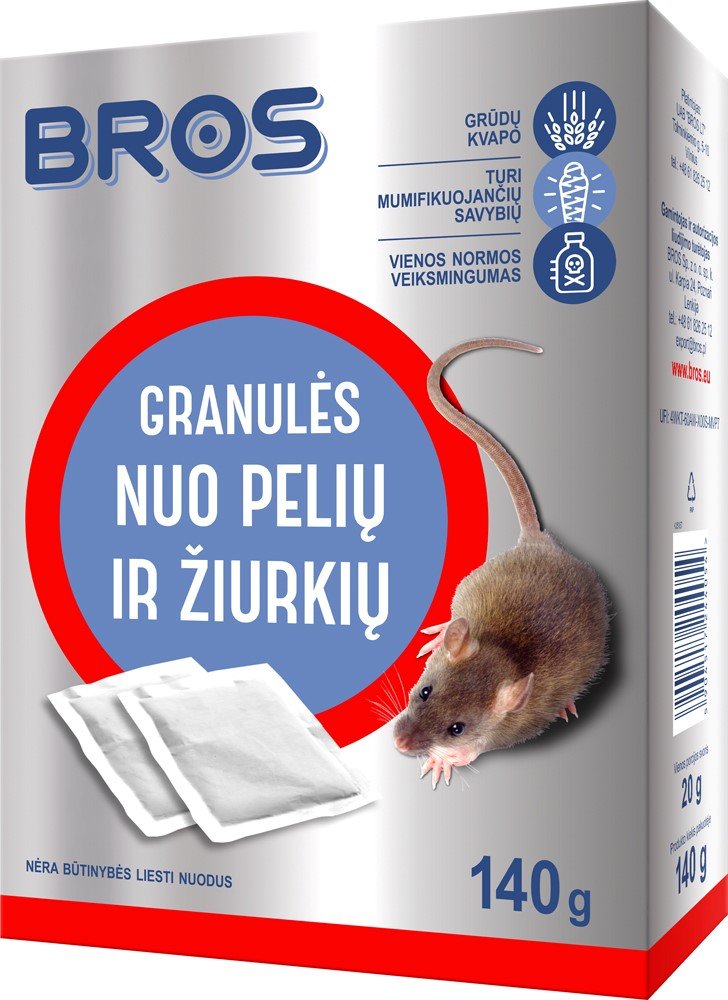 Granulės nuo pelių ir žiurkių BROS, 140g