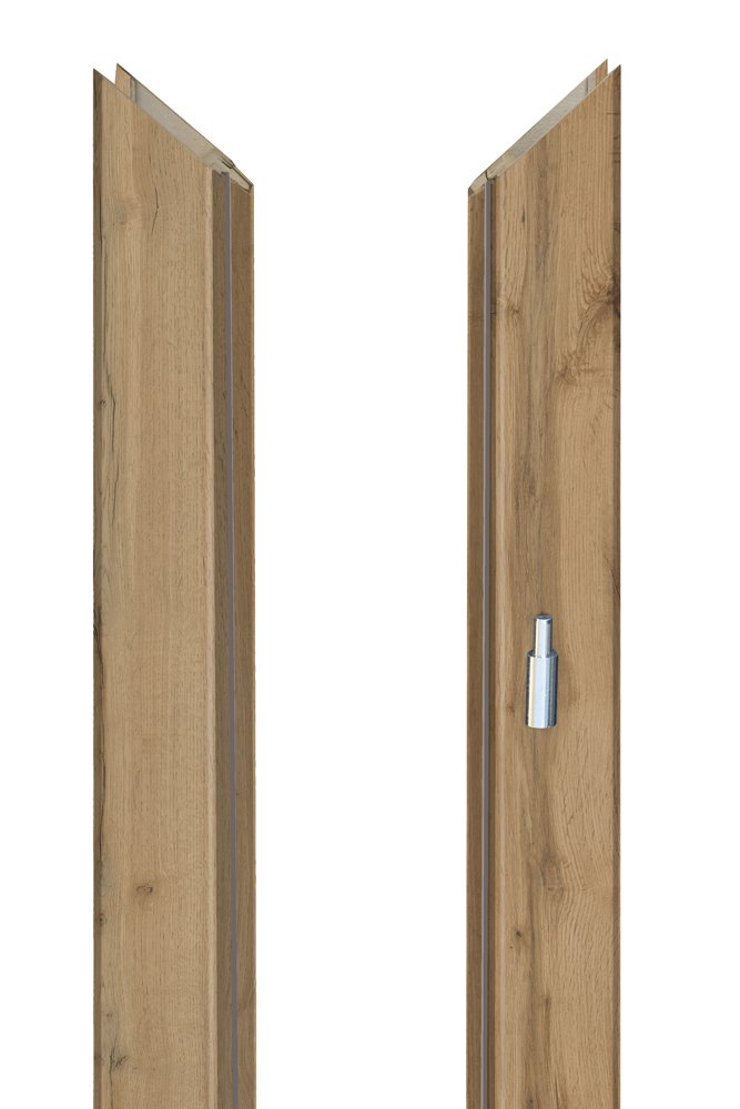 Laminuota durų stakta VOSTER, reguliuojama, su apvadais, kompl. durų varčiai, kairinė, spalva Oil oak, matmenys 100-140 x 80 x 2109 mm, 2 vnt., 110-140 x 80 x 684 mm, 1 vnt.