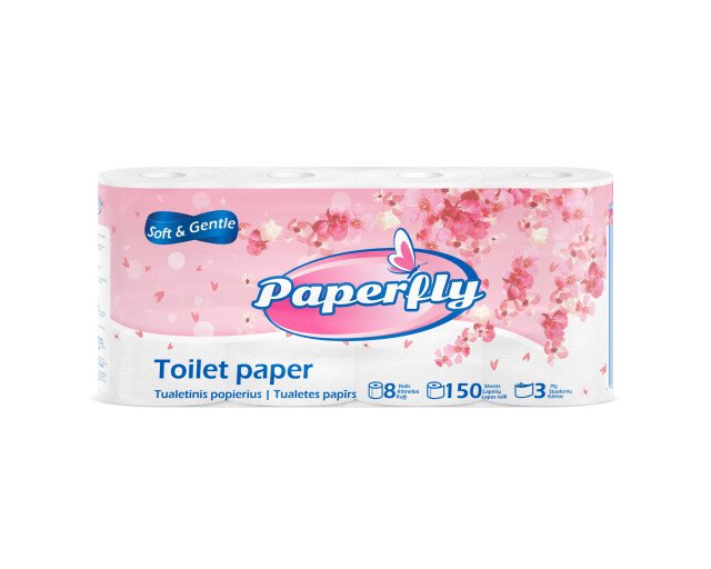 Tualetinis popierius PAPERFLY, 3-jų sluoksnių, 8 vnt.